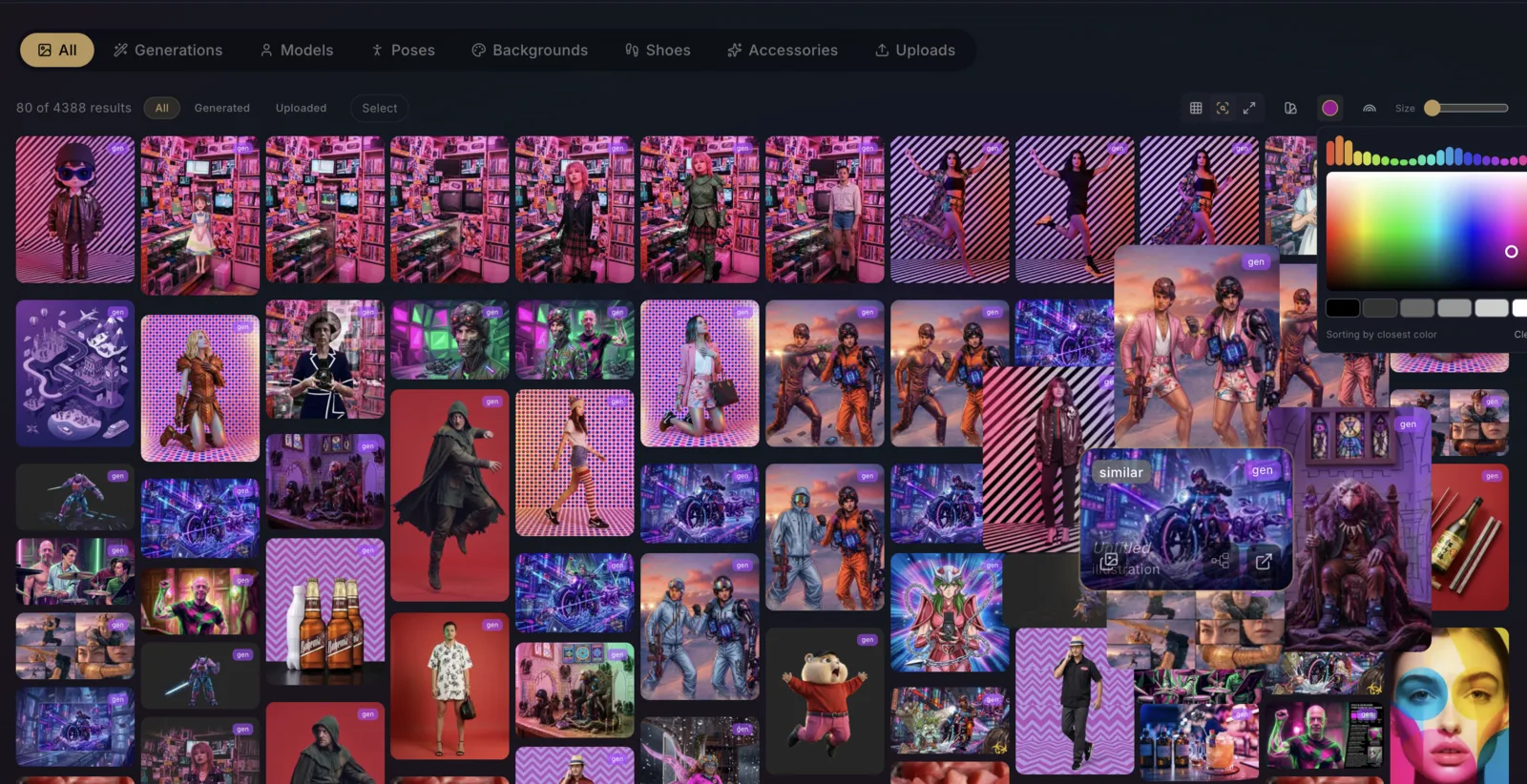 The Nano Studio Pro asset library with search across thousands of images