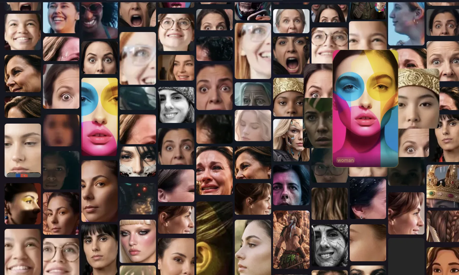 Searching the Nano Studio Pro library by content, returning a wall of matching faces