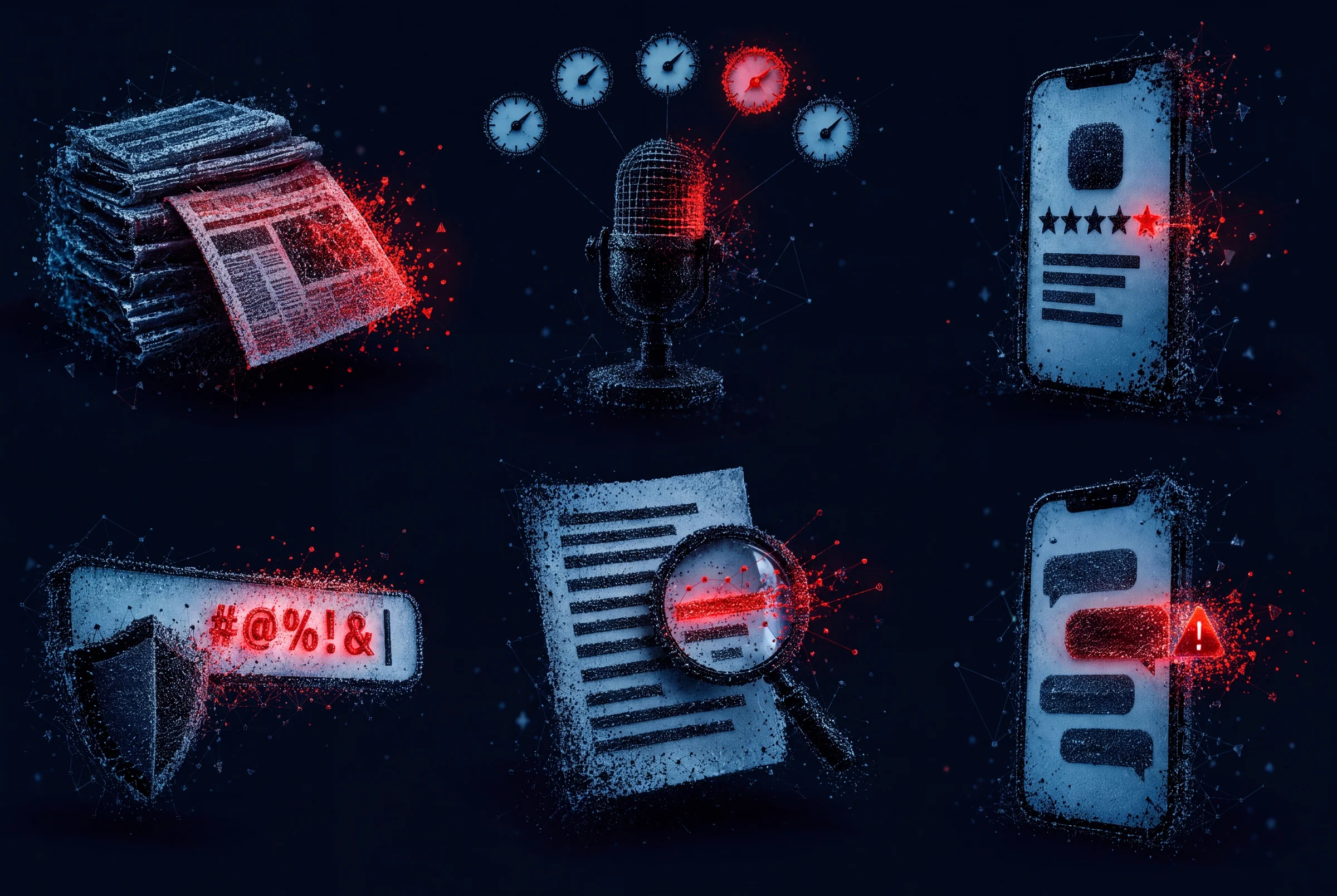 The six experiments as particle illustrations