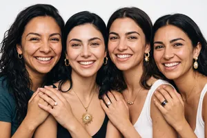 Four diverse women smiling in jewelry