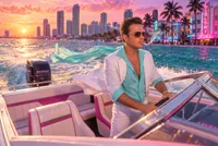 Miami vice aesthetic sunset boat cruise