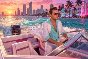 Miami vice aesthetic sunset boat cruise