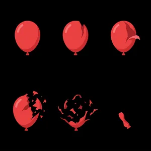 Progressive sequence of a red balloon bursting