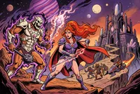 Fantasy space warrior battle scene