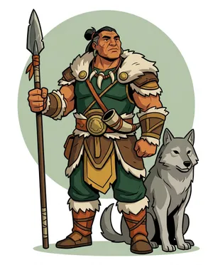Warrior with spear and loyal wolf