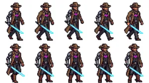 Sci-fi cowboy character sprite sheet