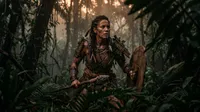 Add a jungle warrior with wood armor standing in…