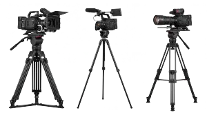 Professional cinema camera setups on white background (cutout)