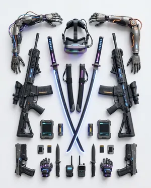 Create cyberpunk weapons, guns, rifles, katanas,…