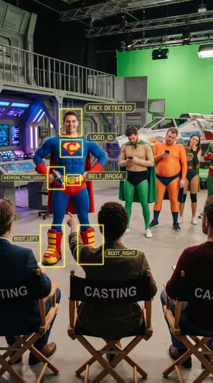 Superhero casting call in green screen studio