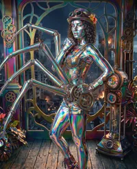 Steampunk cybernetic woman in metallic finish