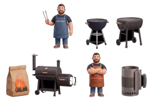 Layer sheet 2/2 — Four barbecue master 3D characters (cutout)