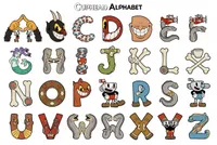 Cuphead stylized character alphabet illustration