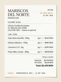 Fresh Hub — white-label CFDI receipt mockup