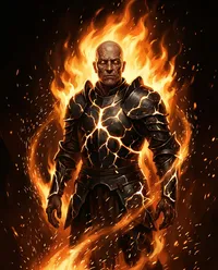 Burning magma warrior in black armor