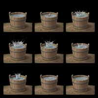 Water splash animation in wooden bucket