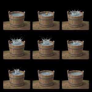 Water splash animation in wooden bucket