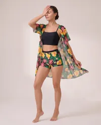 Floral kimono swimwear editorial studio portrait