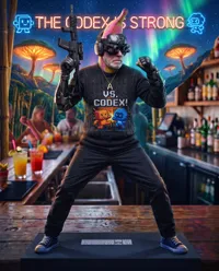 Tactical banana man in neon bar