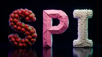 Letters SPI made of strawberries paper and pearls