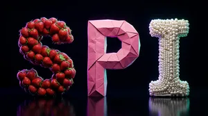 Letters SPI made of strawberries paper and pearls