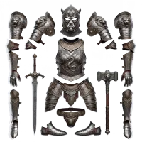 Organize the armor over a white surface laid out… (cutout)