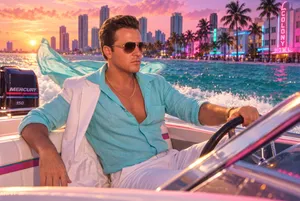 Miami Vice 80s aesthetic boat ride