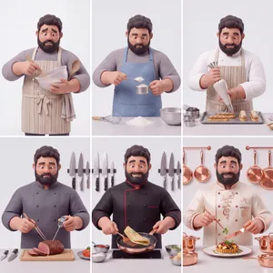 Six culinary stages for cartoon chef