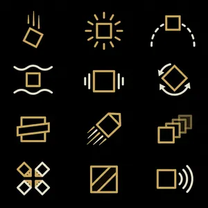Minimalist gold cube movement iconography grid
