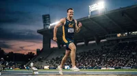 Athletic track athlete in stadium twilight