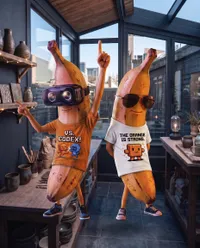 Animated banana characters in ceramic studio