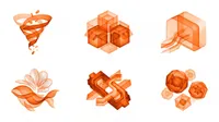 A 2x3 grid of six abstract conceptual product…