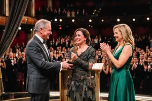 Emotional award ceremony on stage