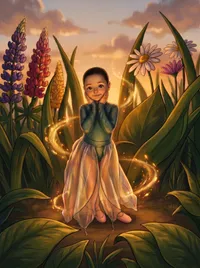Magical child in a floral meadow