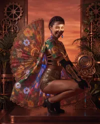 Steampunk tropical floral fusion portrait