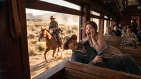 Western train hold-up scene