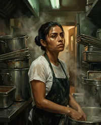 Portrait of a focused commercial kitchen chef