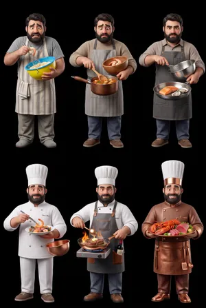 Six culinary professionals in 3D style