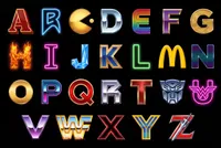 Pop culture themed stylized alphabet letters