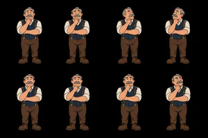 Character sprite sheet of pensive man