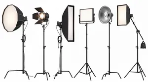 Collection of professional studio lighting equipment