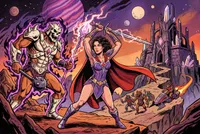 Fantasy warriors clashing in space