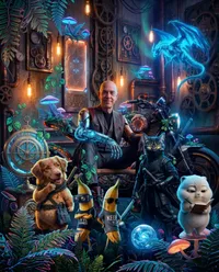 Steampunk adventurer with diverse companion group