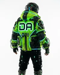 Green fluorescent oversized jacket with cyberwear…