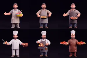 Collection of 3D stylized chefs cooking
