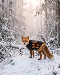 Red fox wearing developer branded shirt