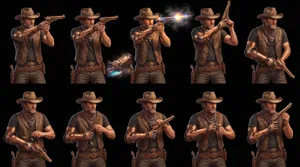 Cyborg cowboy character design variations