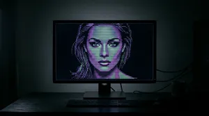 Digital portrait on dark desk