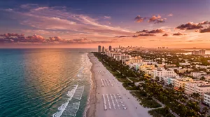 South Beach Miami sunset aerial view