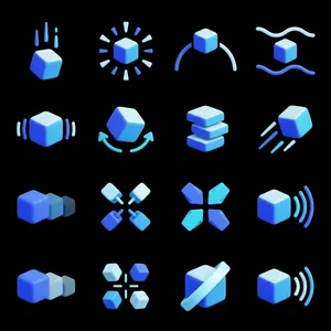 Blue cube infographic icon set